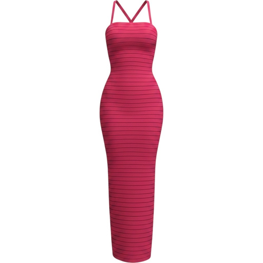 Calvin Klein Size 14 Very Red Ruched Pleated Maxi Gown Tactile Formal HEAVY